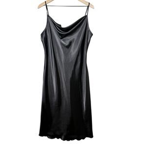 Bebe Women Y2K-inspire Slip Dress Black Satin Whimsigoth Grunge Midi Dress XL